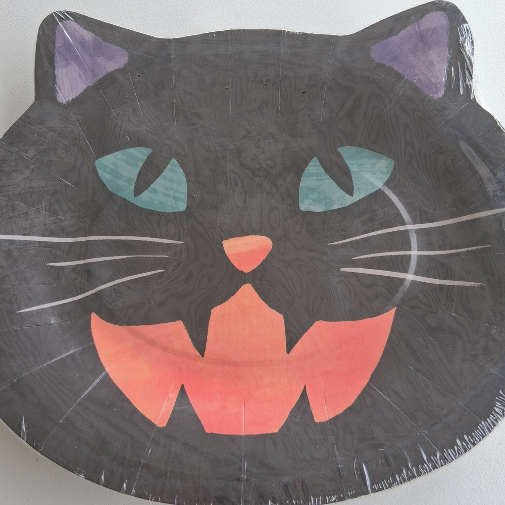 Lady Jayne Halloween Black Cat Shaped Paper Plates Pack of 16 Party Supplies New